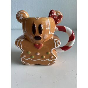 Disney Gingerbread Minnie‎ Mouse With Candy Cane Handle Ceramic Hand Painted Mug